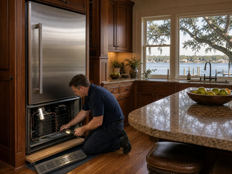 Sub-Zero built-in refrigerator in a 1980s riverfront kitchen on Scott Mill Road, Jacksonville